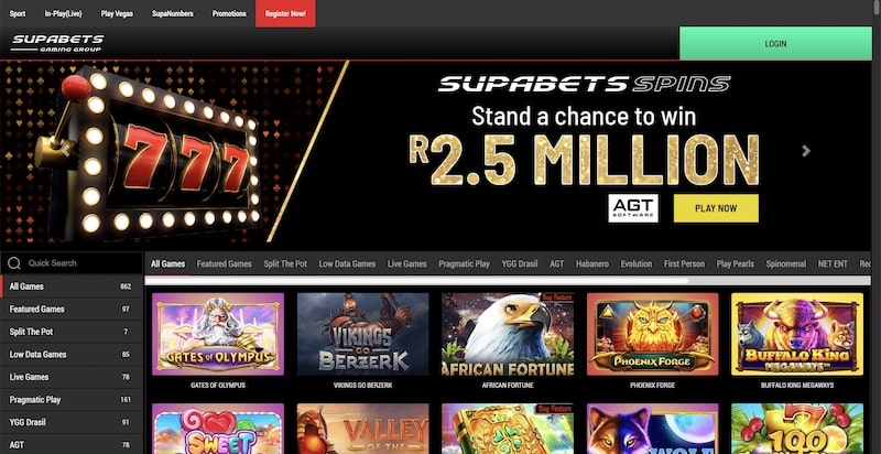 supabets lobby of instant games