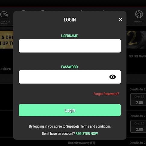 supabets login form